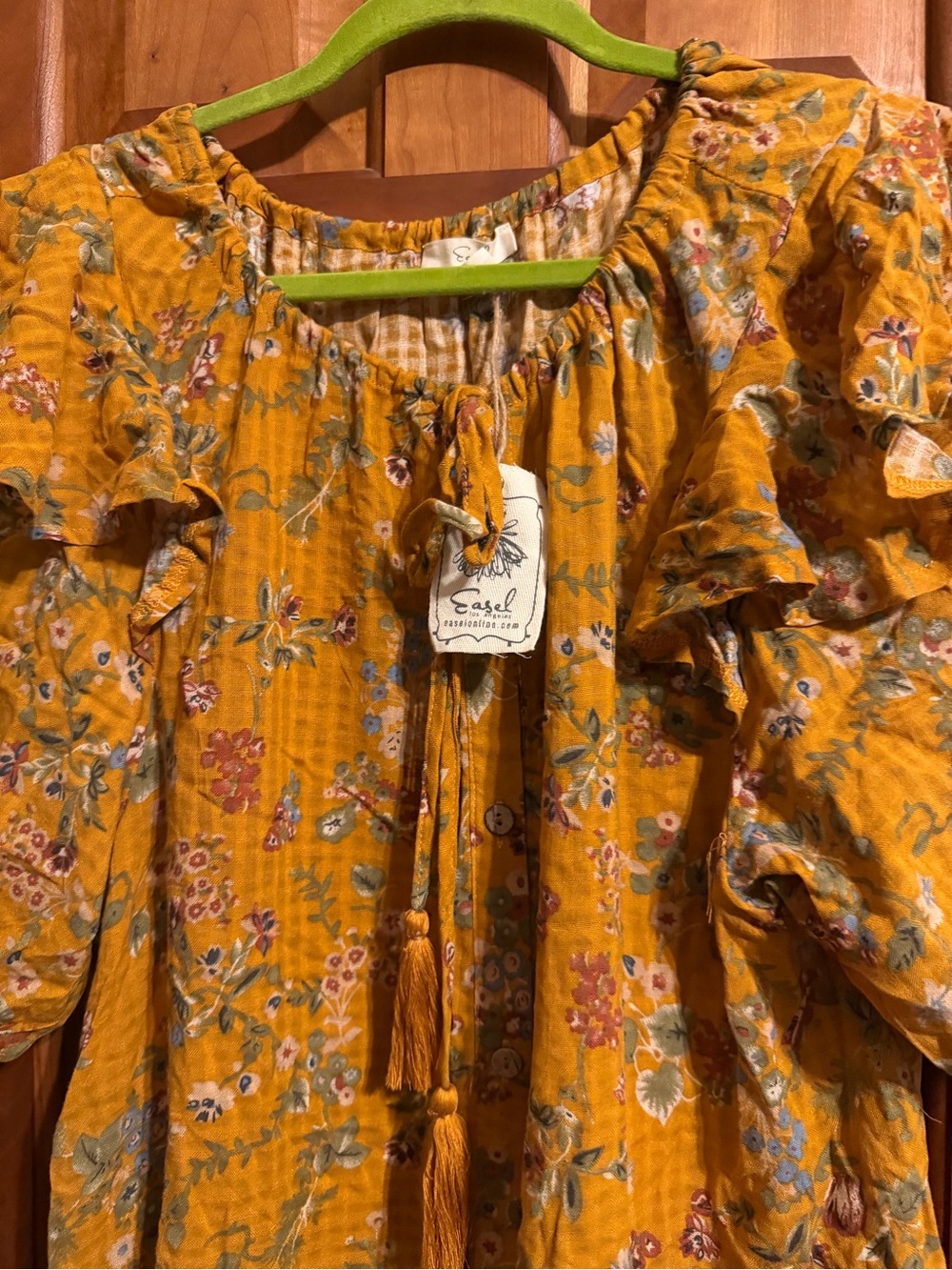 easel Golden Yellow Floral Tassel Peasant Top